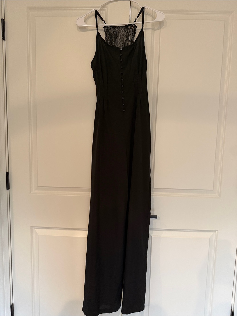 BCBGeneration Black Lace-Back Satin Jumpsuit